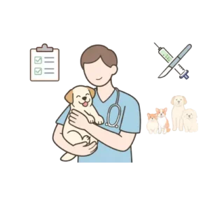 Veterinarian caring for a small dog